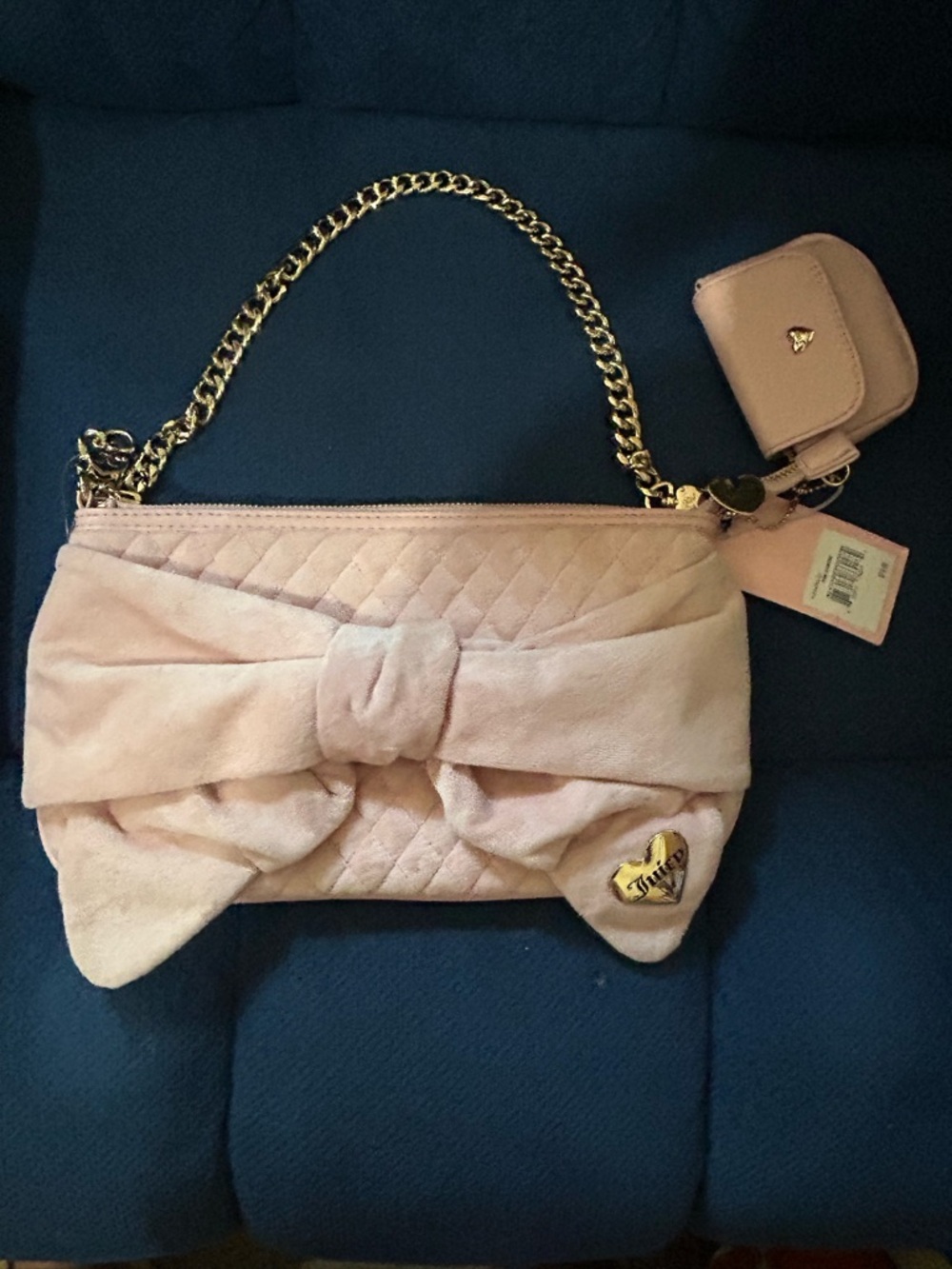 Pink Quilted Bow Chain Shoulder Bag - Heart Charm